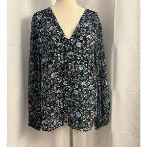 NWT Club Monaco Silk Button Floral Detail Blouse - M